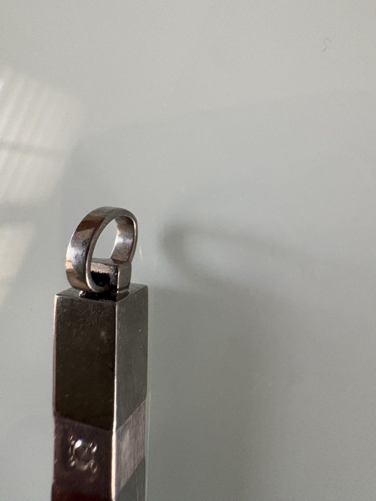 Titanium And Sterling 925 Rectangle Bar Pendant With Small Diamond Accent UNISEX