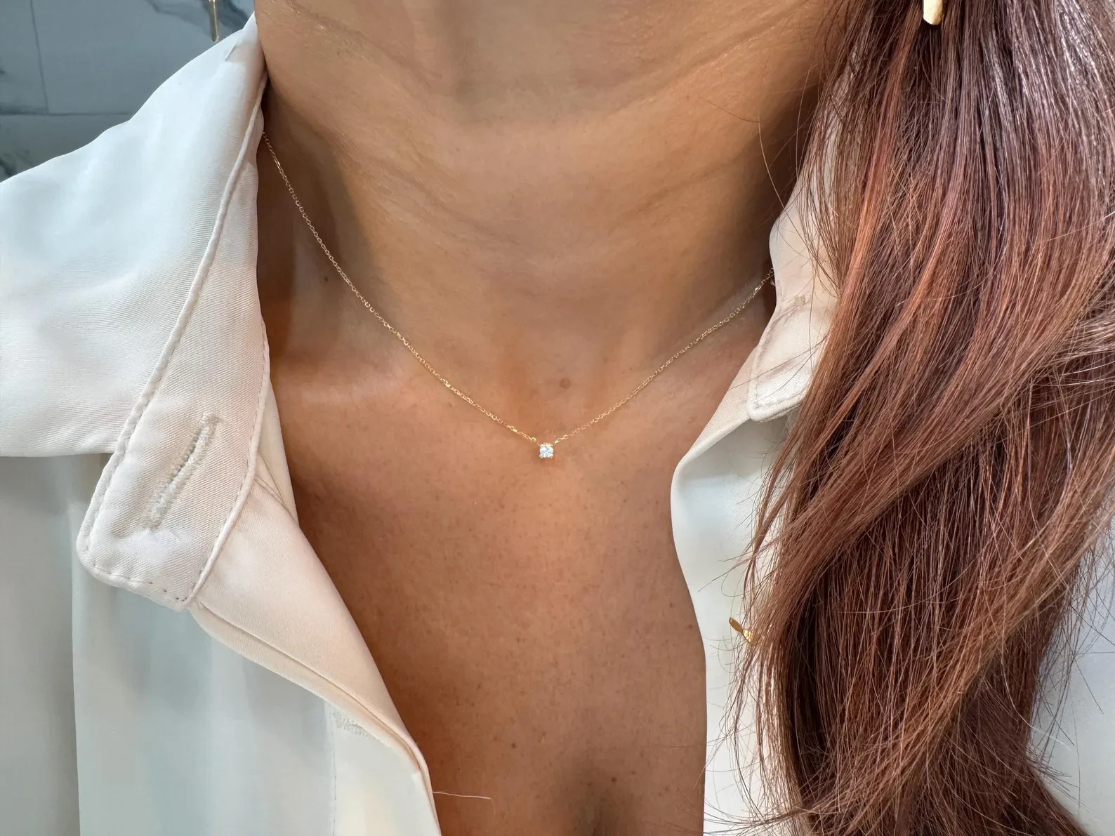 Lab Grown 1.00 Ct Round EF VS Diamond Solitaire Necklace in 14K Yellow Gold