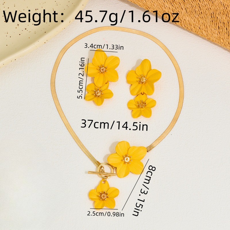 Yellow Women’s Fashion Elegant Flower Pendant Necklace Earring Set Alloy