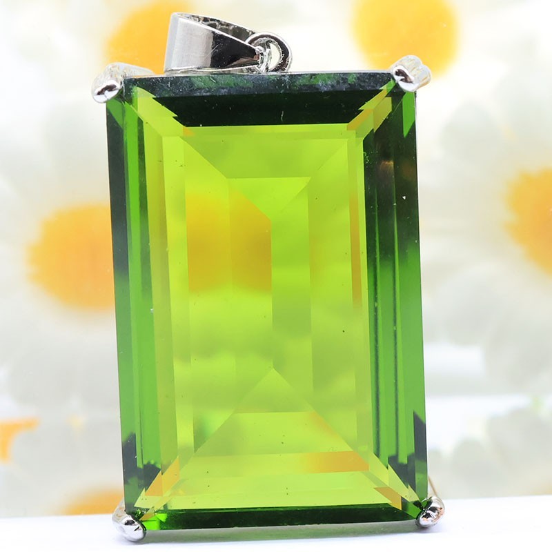 Buy 2 get 1 free Big Gemstone Created Green Peridot Women Dating Silver Pendant