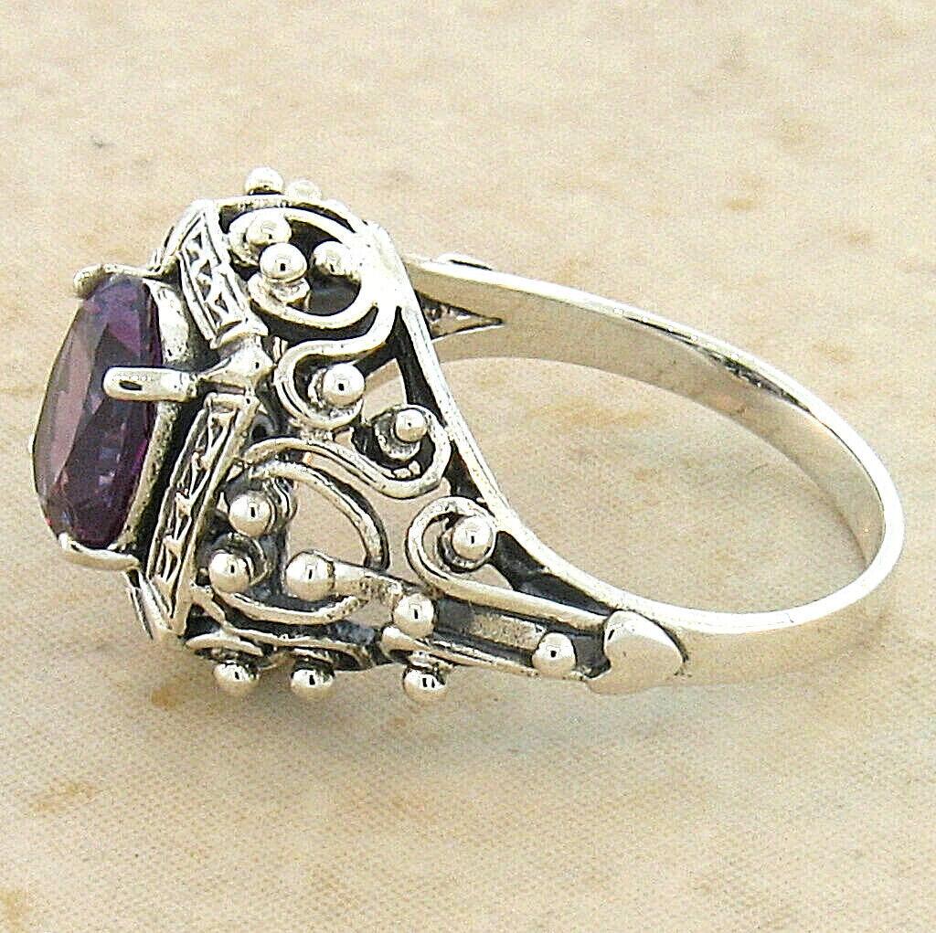925 STERLING SILVER FILIGREE ANTIQUE STYLE SIMULATED ALEXANDRITE RING 264X