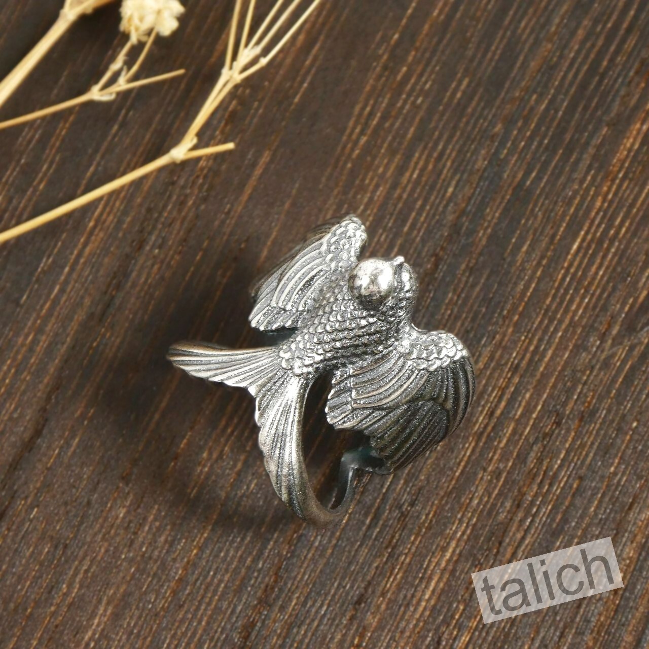 Unique 925 Sterling Silver Detailed Open Wing Bird Swallow Wrap Ring Adjustable