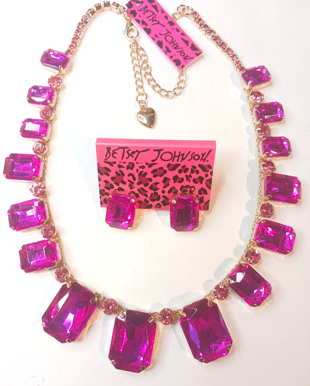 Various GEM Shape Pink Hues Round Oval Square JEWELS Betsey Johnson Necklace