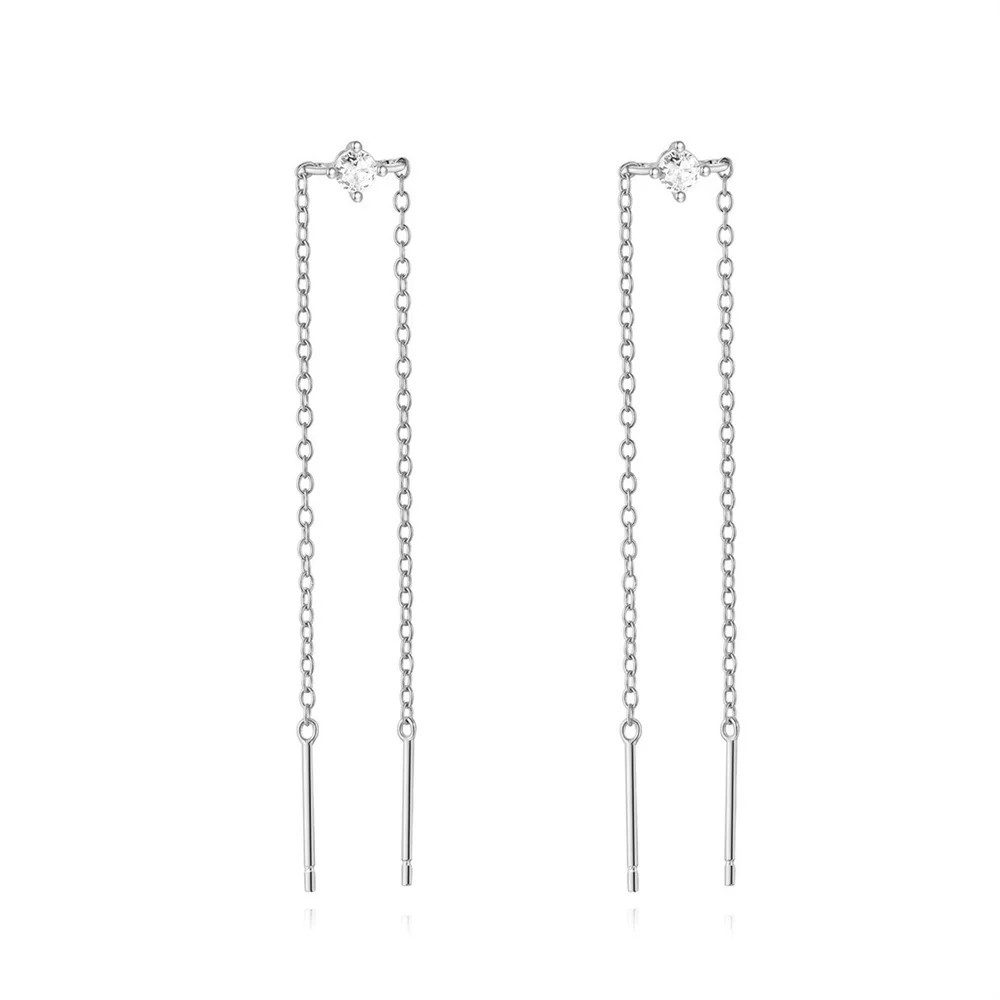 1 Pair 925 Sterling Silver Long Tassel Drop Earrings Women Waterdrop Jewelry