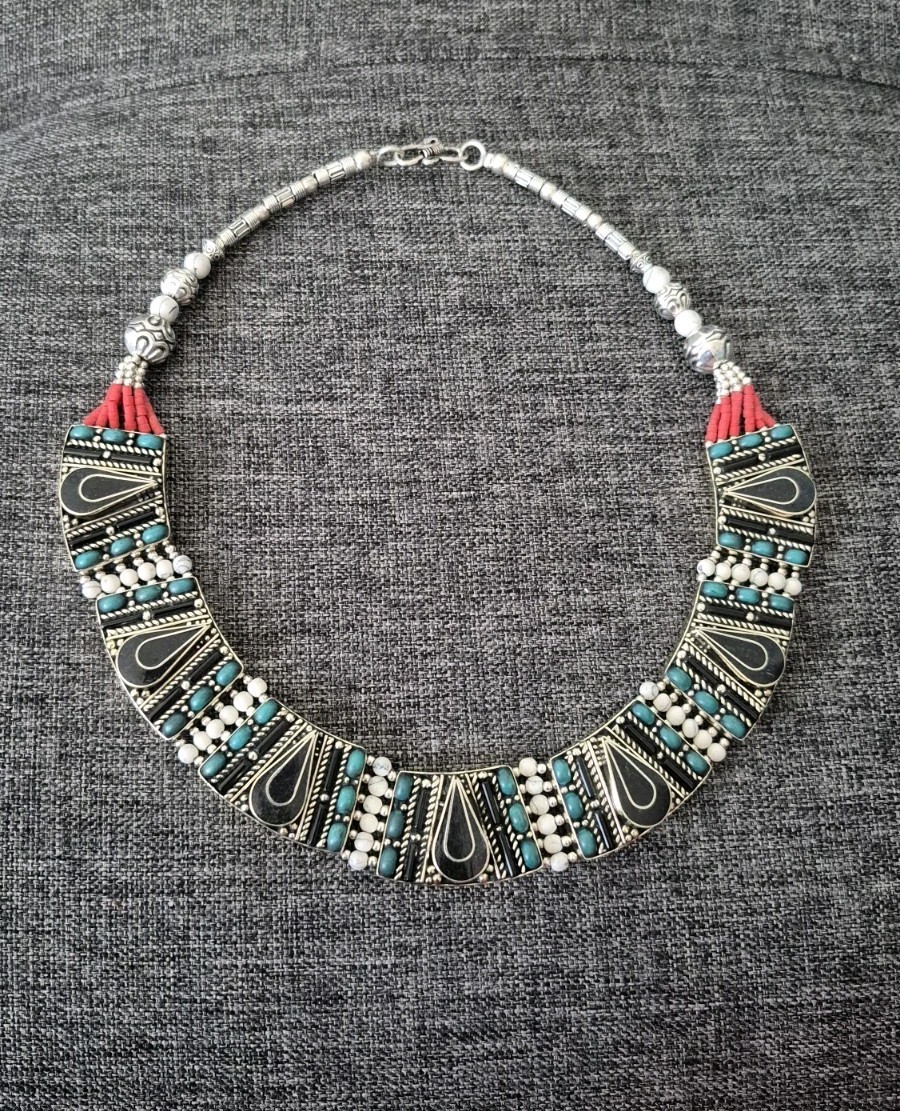 Nepal Tibetan Turquoise Ethnic Coral Turquoise Agate Handmade Necklace & Earring