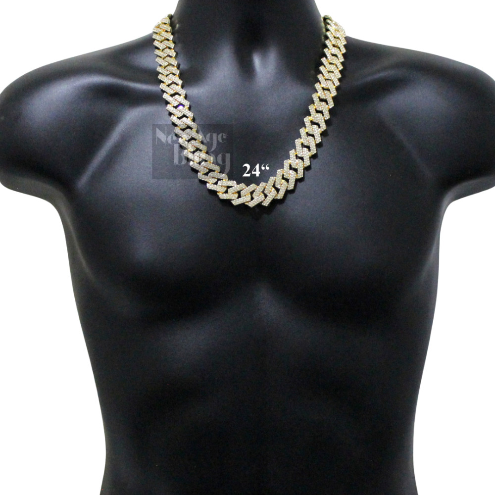 20mm Iced Square Miami Cuban Link 14k Gold Plated 7″-30″ Cubic Zirconia Necklace