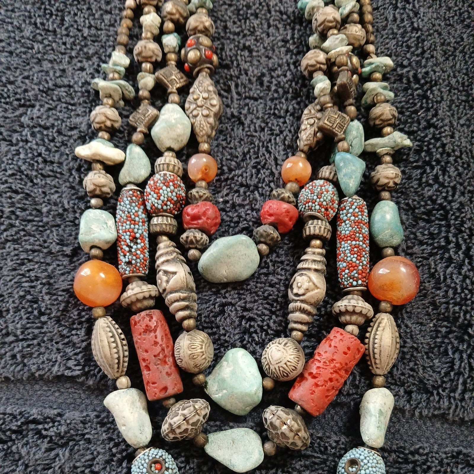Vintage Tibetan Tribal Necklace Boho Turquoise Style Multi-Strand Statement