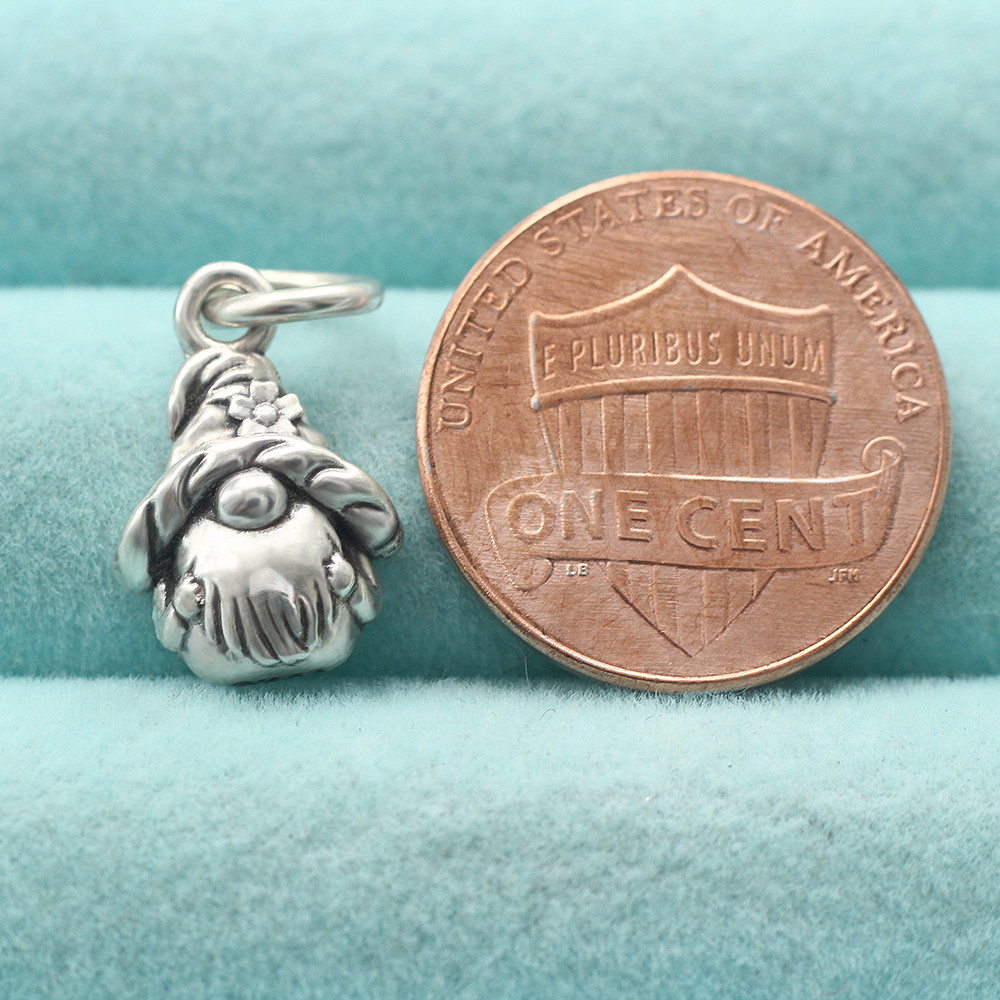 Gnome Pendant Charm In Real 925 Sterling Silver Fairytale Fantasy Dwarf Pixie