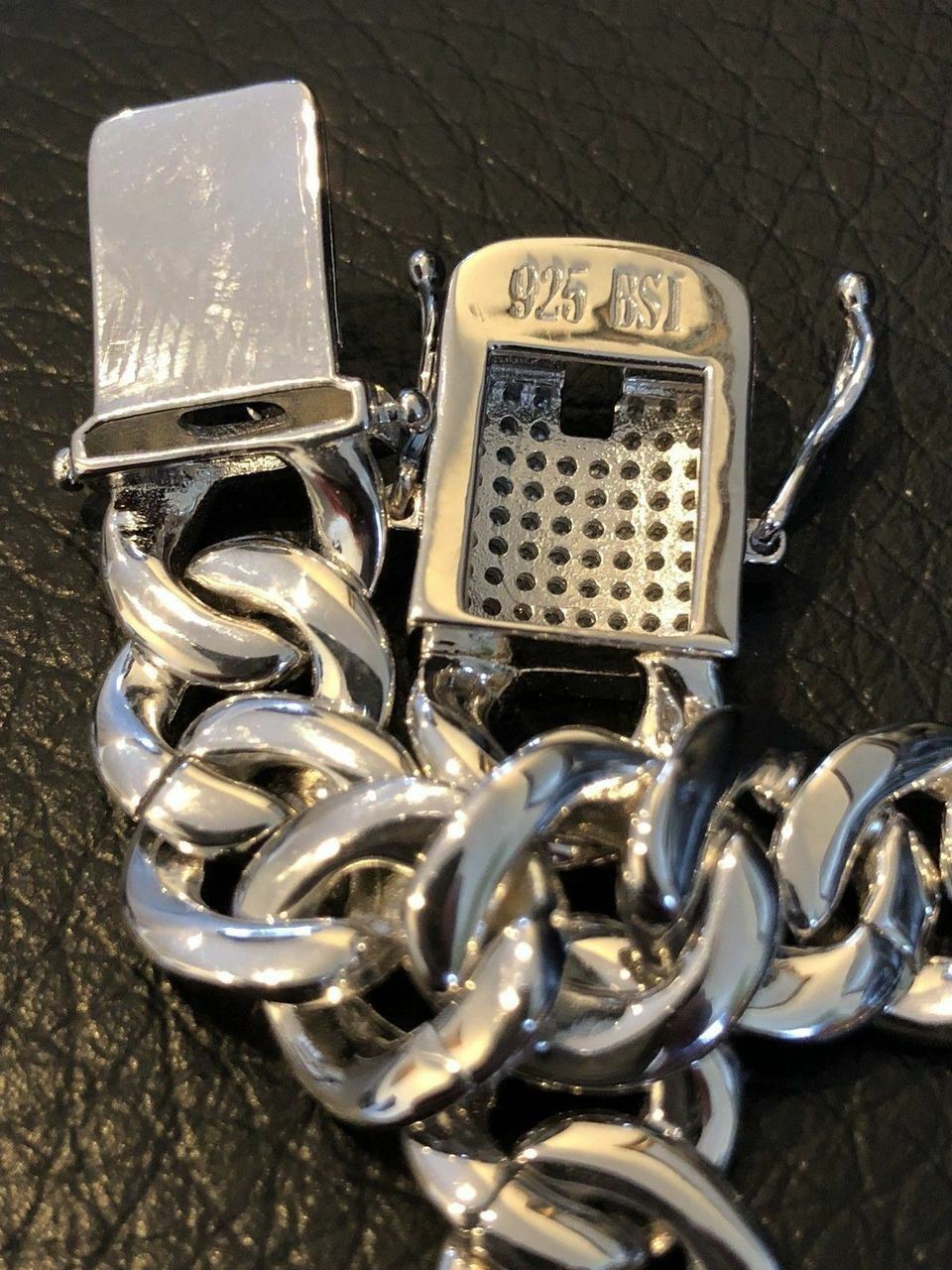 Mens Cuban Miami Link 12mm Chain 925 Silver 40-60ct Simulated Diamonds 18-30″