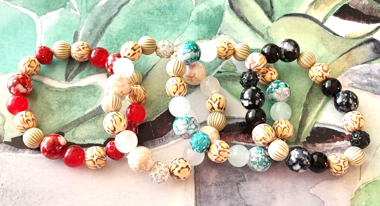 Artisan Viva Beads Chunky Clay & Acrylic Handmade Lot Of 4 Stretchy Bracelets
