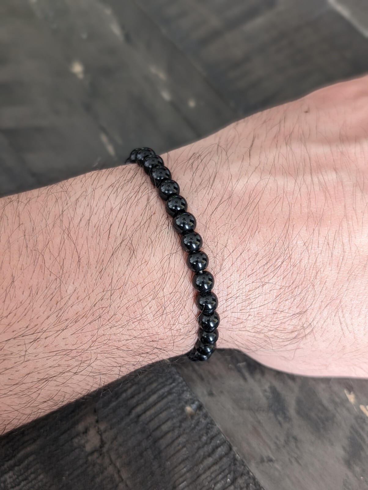 Beaded Bracelet 6mm Natural Stone Beads Men’s Gorgeous Semi-Precious Black Onyx