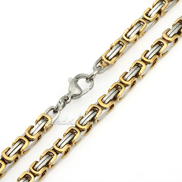 5mm Mens Byzantine Box Link Chain Stainless Steel Necklace Silver/Gold Plated