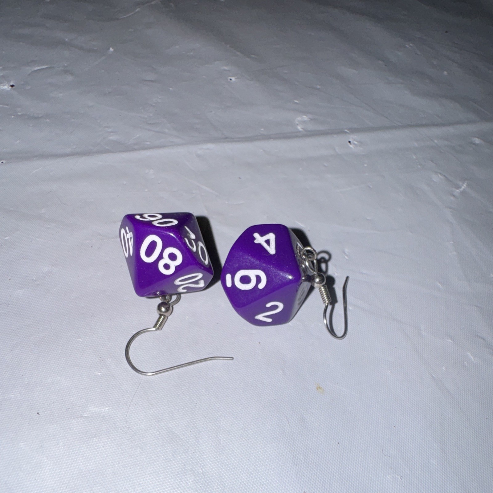 Purple Polyhedral Dice Dangle/Drop Earrings Plastic Silver French Wire Hooks
