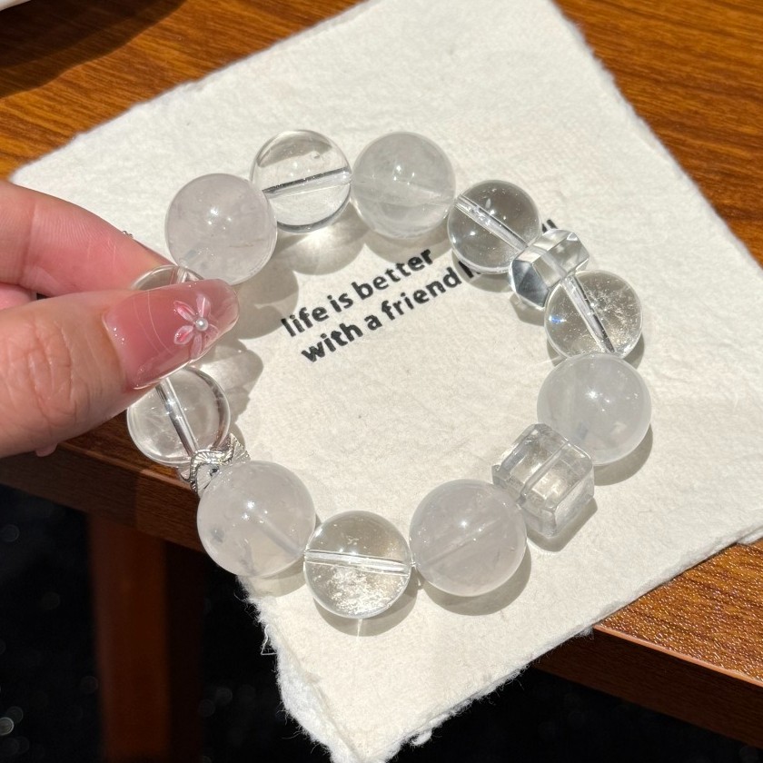 16mm Natural White Crystal,Snowflake Phantom Crystal Handmade Bracelet