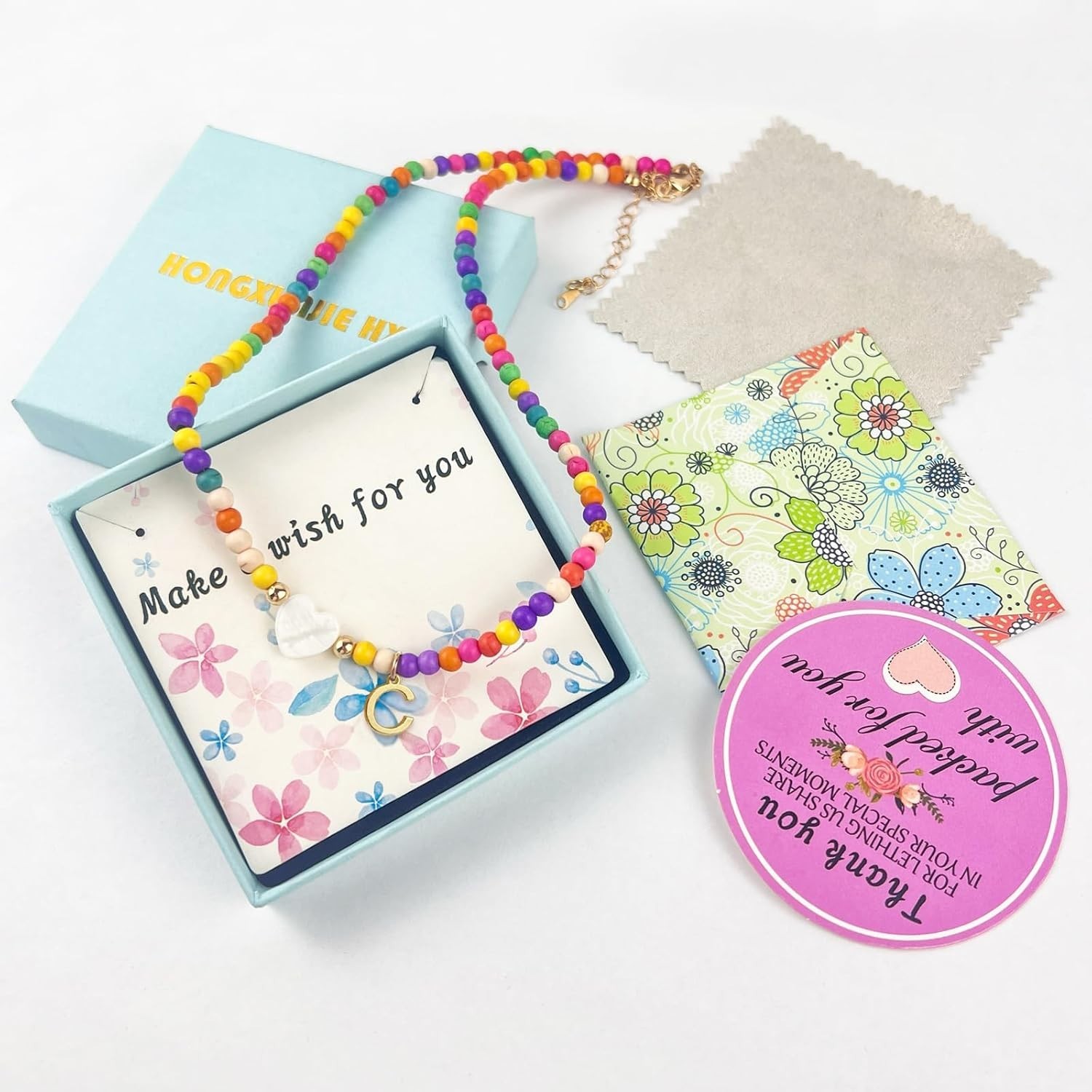Colorful Beaded Initial Necklace Gold Plated Letter Choker for Women Girls