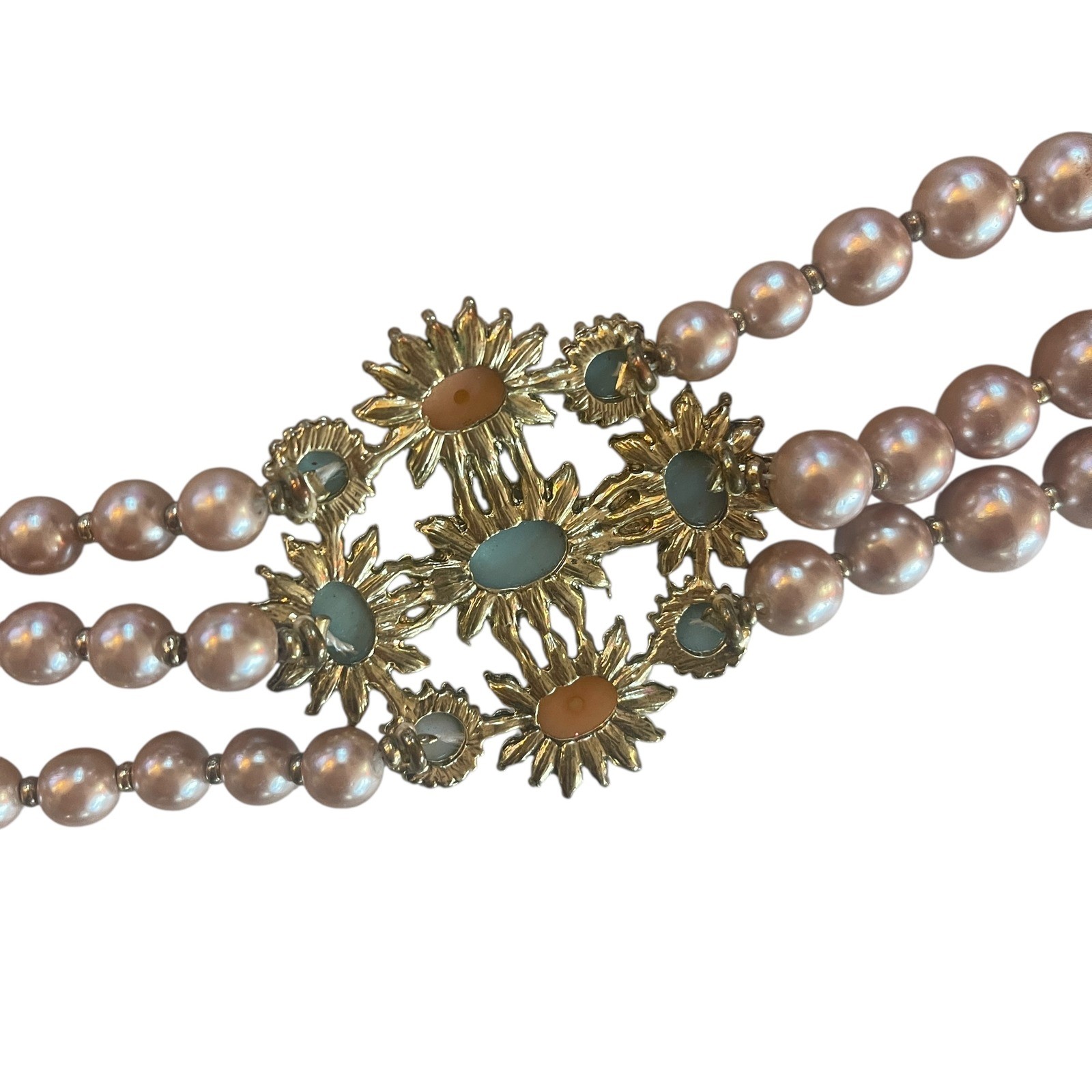 Luxury Vintage Style Necklace Blue&Blush Gem Cluster 3 Strand 18″ Any Occassion