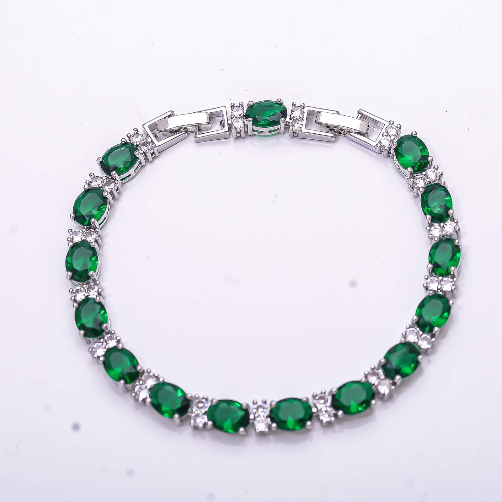 Tsavorite, Cubic Zirconia Gemstone 925 Sterling Silver Tennis Bracelet 7.99″ B94