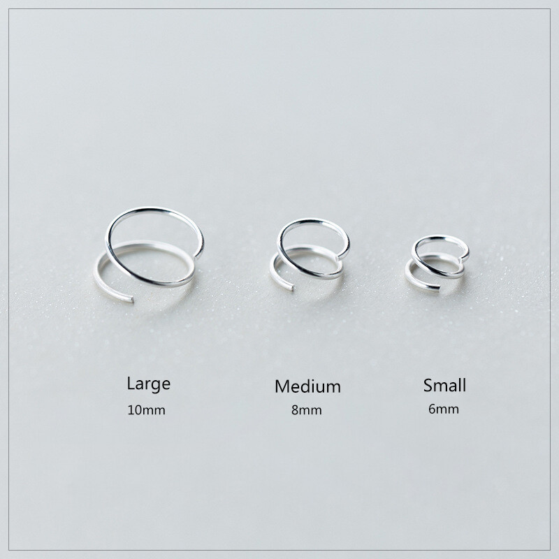 1 Pair REAL S925 Sterling Silver Ear Cuff Cartilage Hoop Round Earring Pierced
