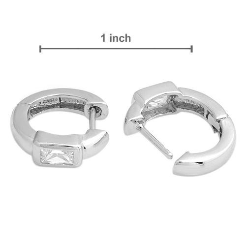 Small Hoop Earrings W/1.00ctw Cubic zirconia in 925 Sterling Silver