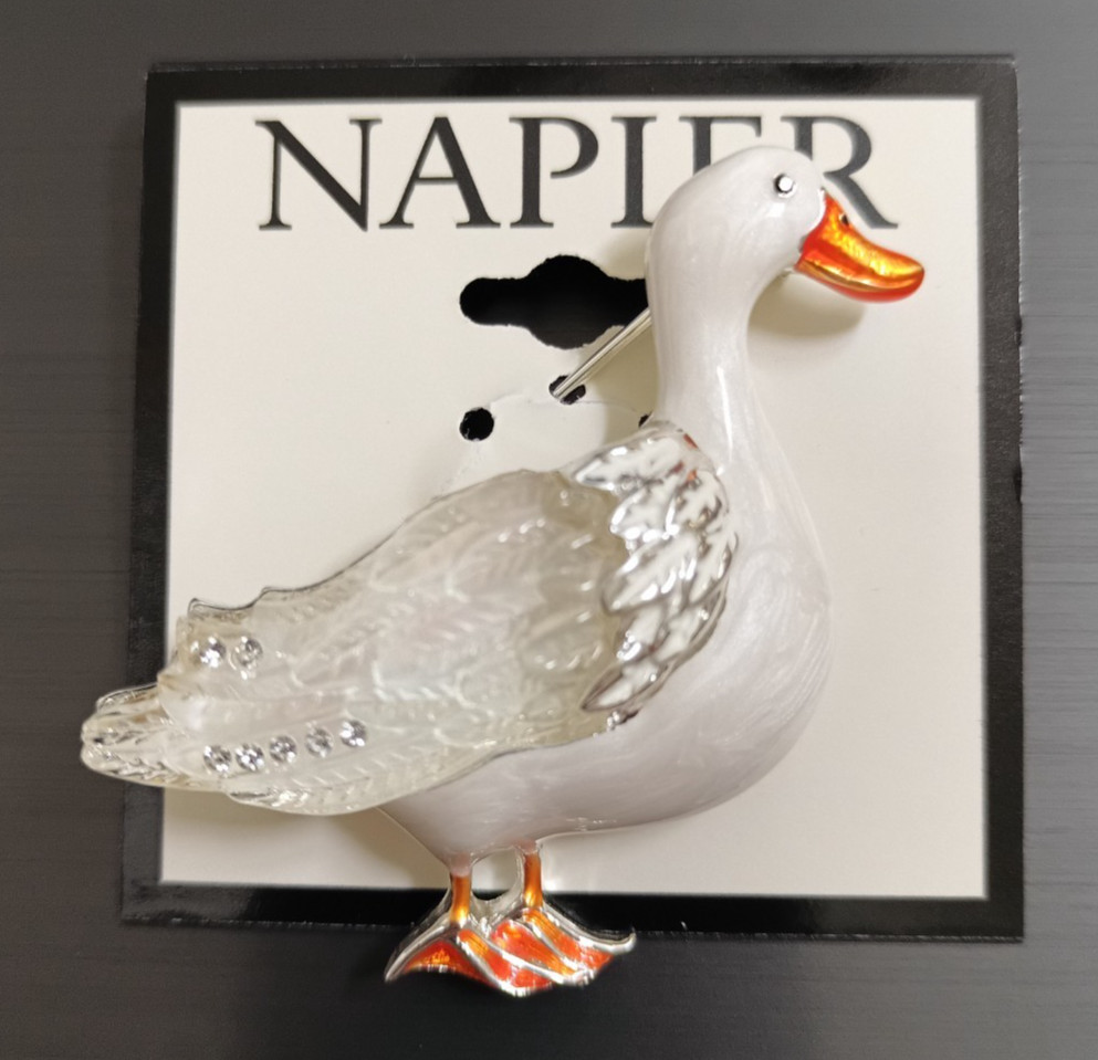 New Napier Silver Tone White Duck Pin