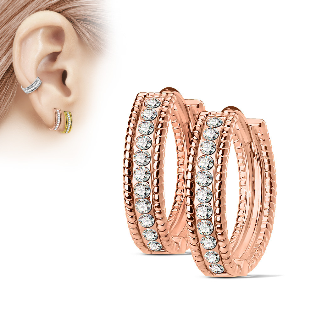 Unisex Dome Center Channel Set Lined CZ 316L Surgical Steel Post Huggie Earring