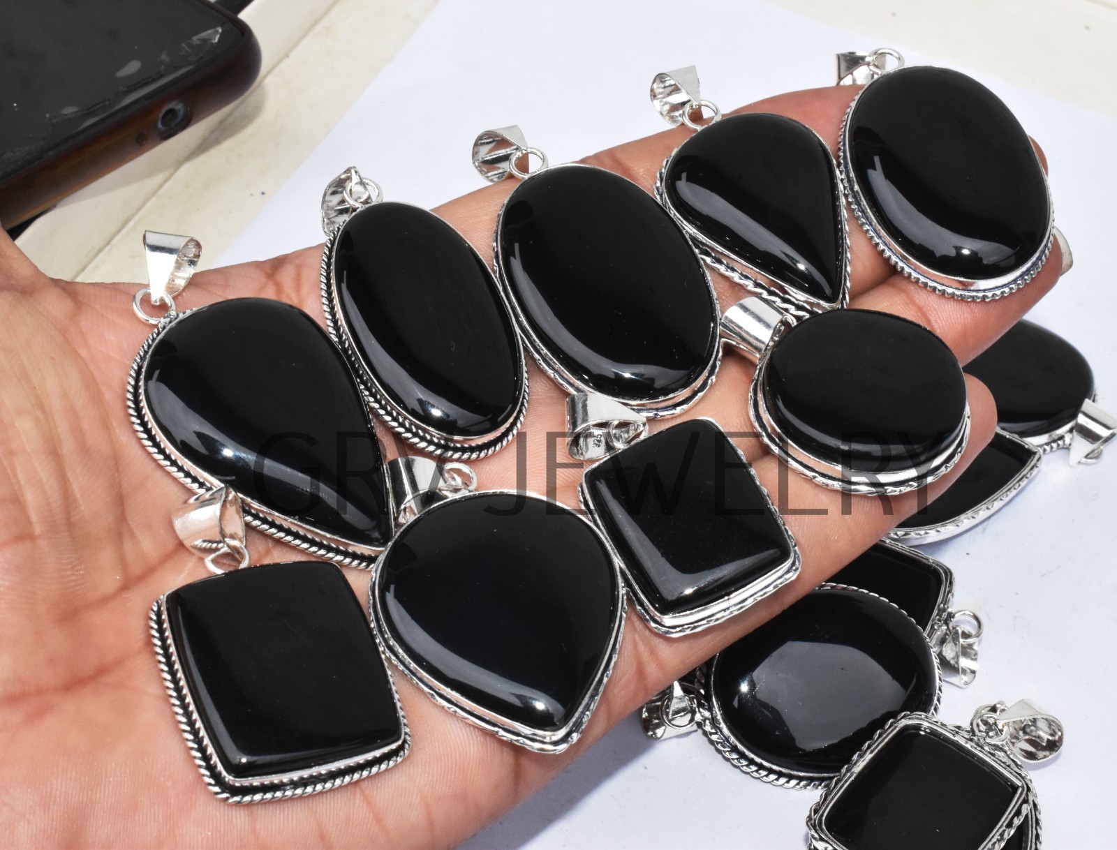 1-1000 Pcs Black Onyx Gemstone Handmade Pendant Lot Bulk: Silver Plated WH-4