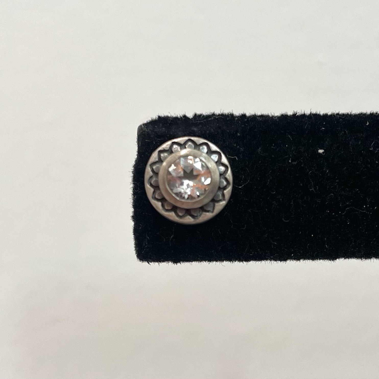 Sterling Silver 925 Clear Round Scalloped Bezel Solitaire Stud Earrings