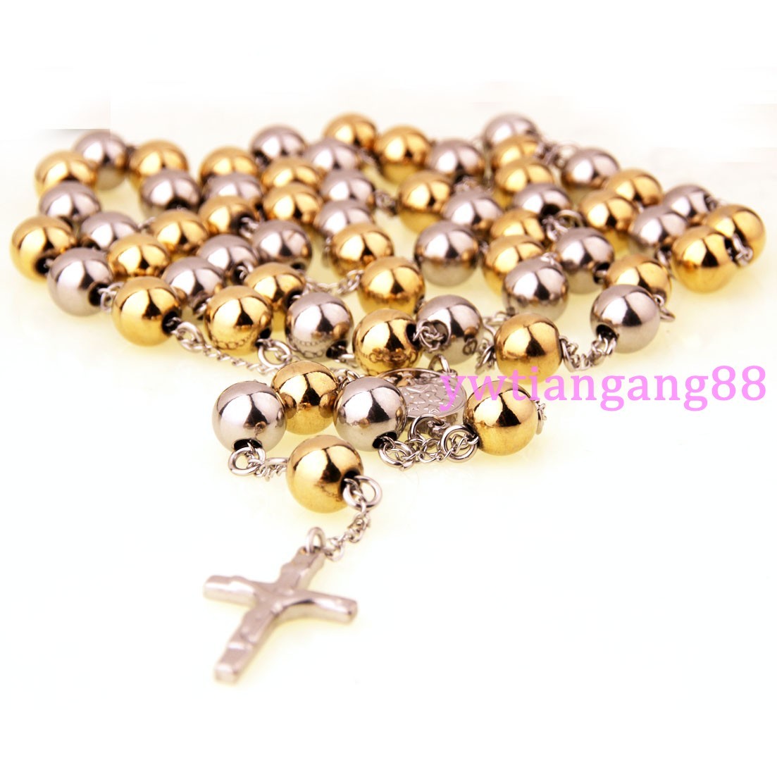 4/6/8/10mm Fashion 316L Stainless Steel Men Women Jesus Rosary Pendant Necklace