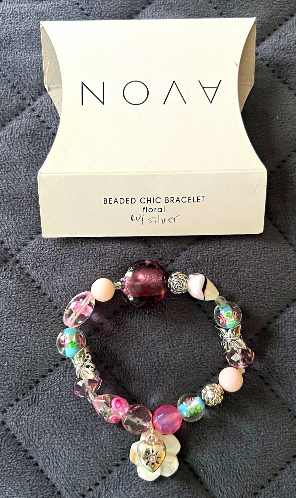 Avon Floral Glass Beaded Stretch Charm Bracelet Multicolor Dangle Charms