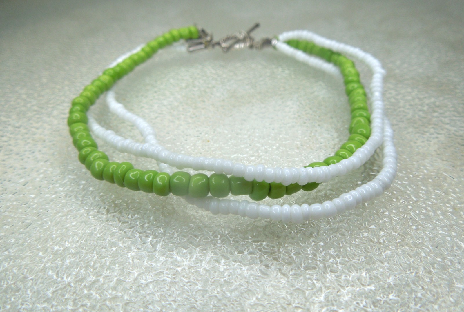 Green White Bracelet Handmade MultiStrand Ceramic Beaded Colorful 9 in Plus Size
