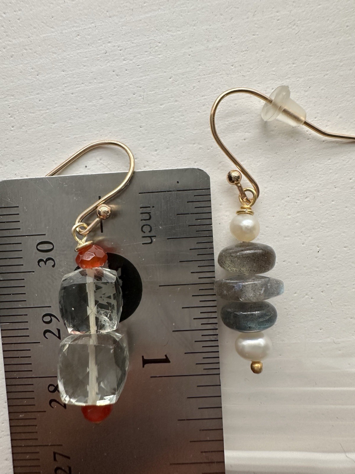 New Handmade 925 Sterling Silver Gold Plated Gray Labradorite & Pearl Earrings