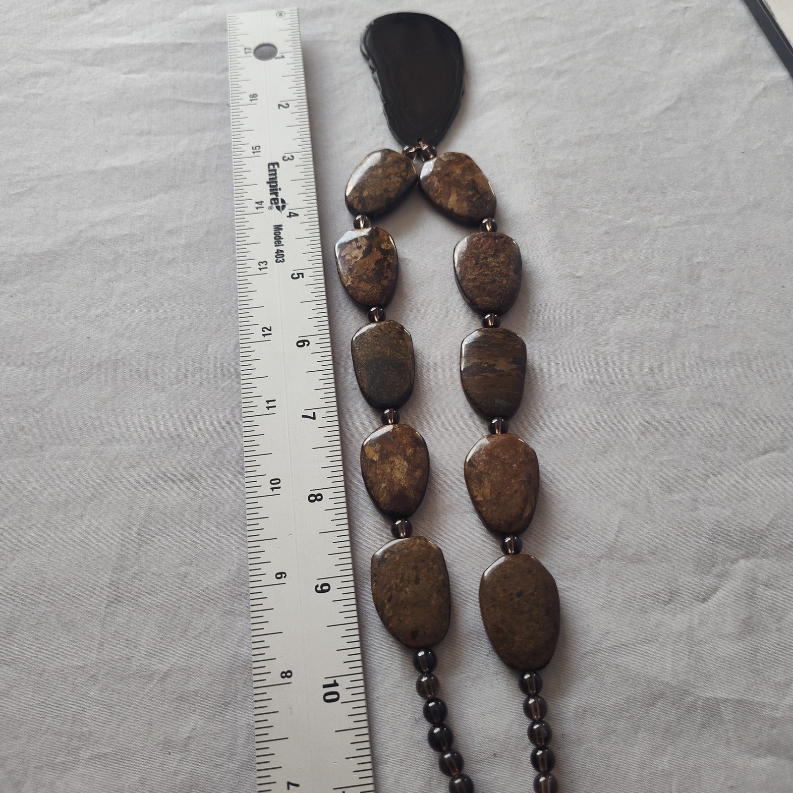 Natural Black Agate Slice & Brown Jasper Beaded Statement Necklace Earthy Brown