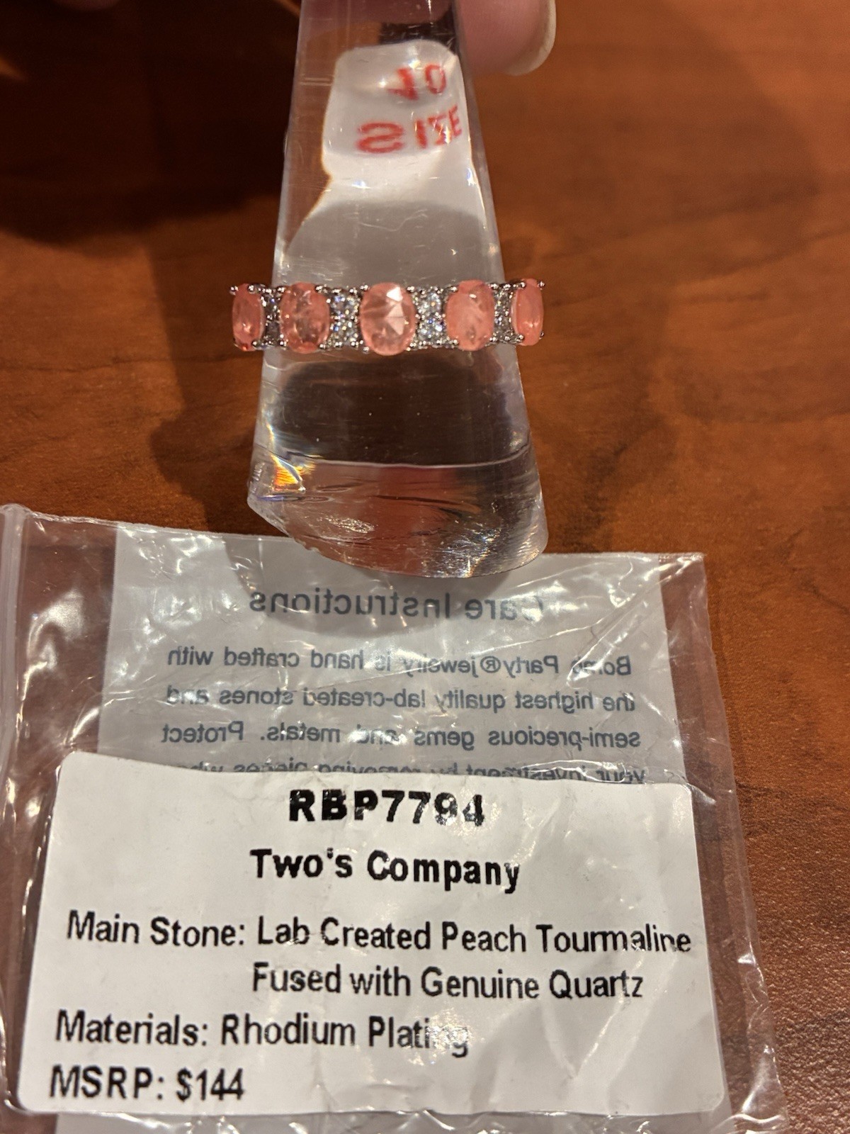 Ring Bomb Party RBP7794 Size 10 Peach Tourmaline