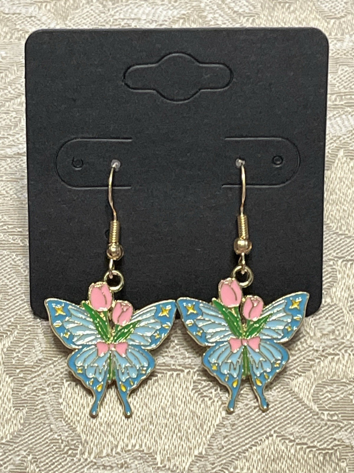 Vintage Colorful Butterfly Gold Dangle Fashion Bohemian Casual Fun Earrings