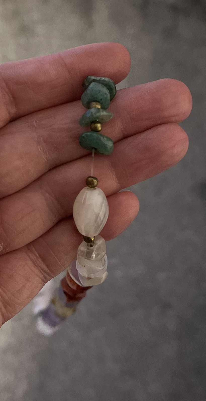 Natural Semi-Precious Gemstone Chip And Tumbled Stone Necklace, See Description