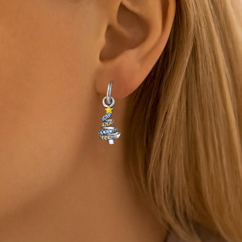 PANDACH 925 Sterling Silver Christmas Tree Drop Earrings For Women Jewelry Gifts