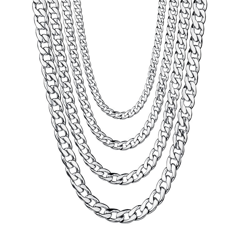 5pcs/lot Width 3-10mm Men’s Stainless Steel 316L Curb Link Chain Silver Necklace