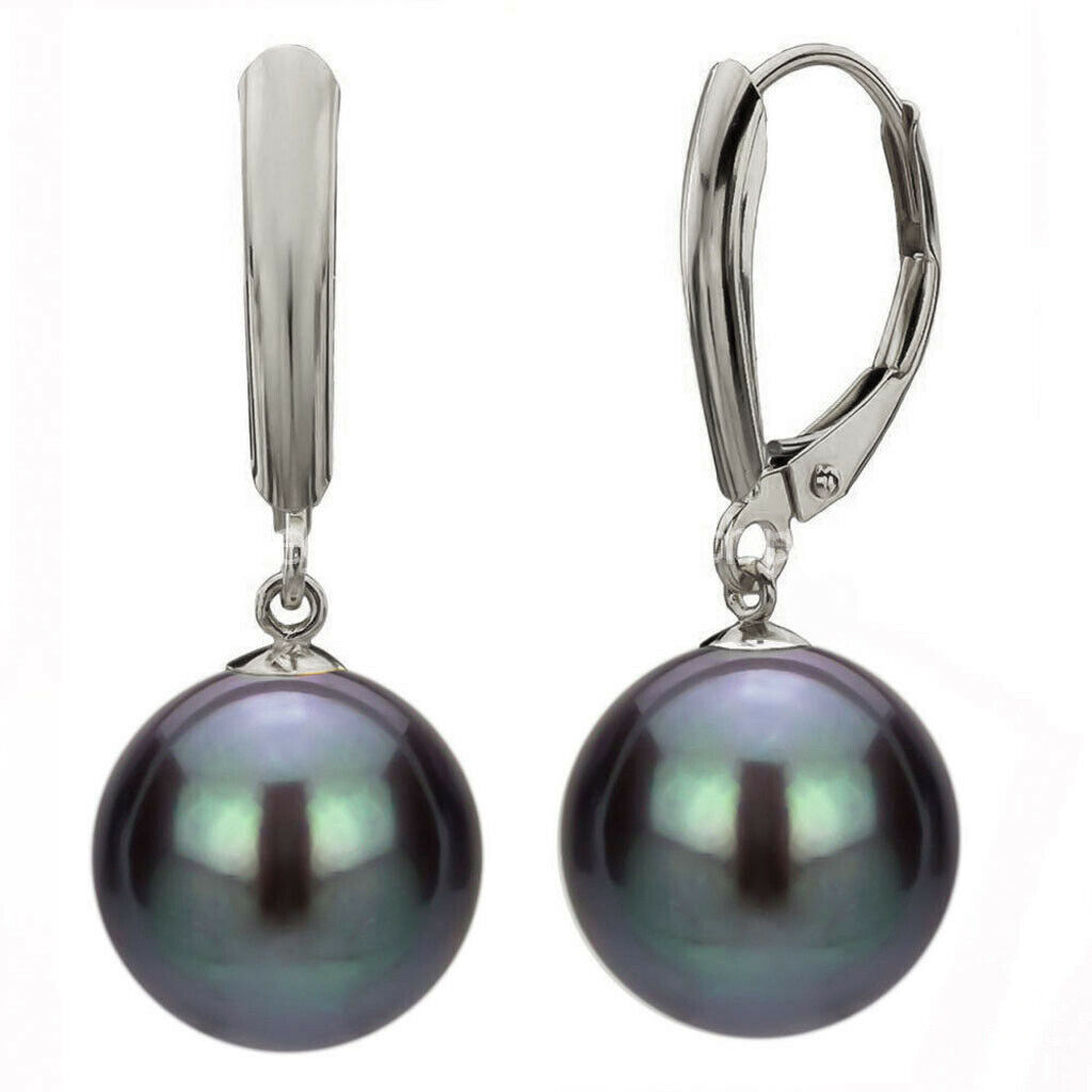 Women’s 8/10/12/14/16mm South Sea Shell Pearl Dangle Leverback Earrings AA