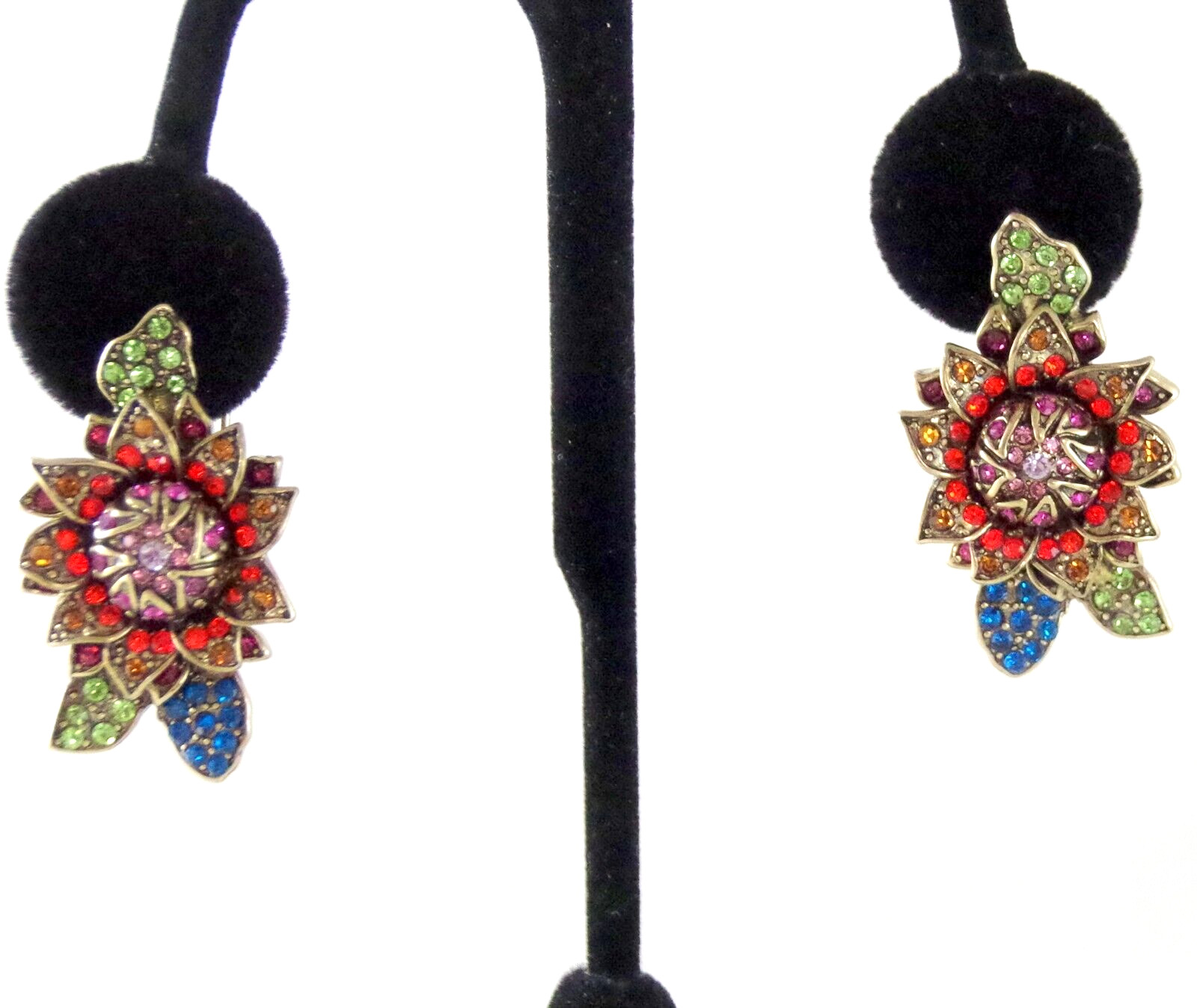 1 5/8″ DESIGNER STYLE MOODY HUES CRYSTAL RHINESTONE CABBAGE ROSE FLOWER EARRINGS