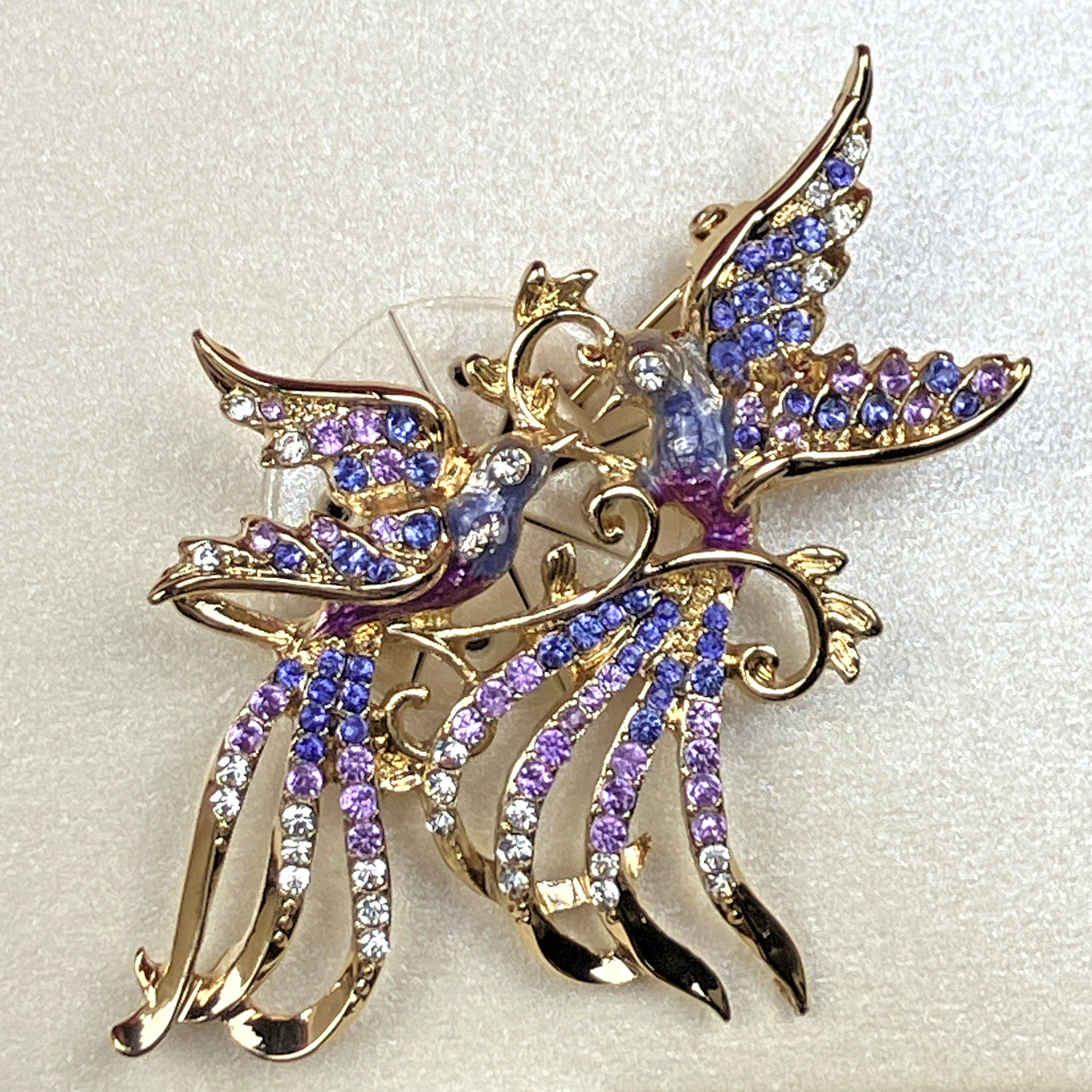 Anne Klein Multi Stone Love Birds Purple Motif Pin NIB Orig. $32
