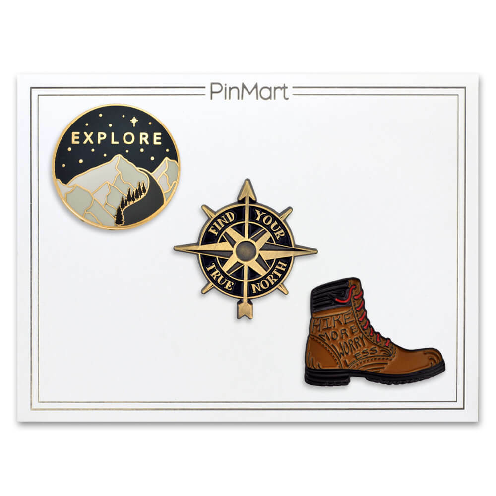 PinMart’s Hike More Worry Less Outdoor Nature Lover Hiking Boot Enamel Lapel Pin