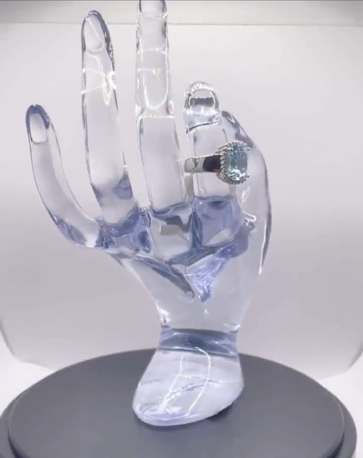 TIMELESS SWISS BLUE TOPAZ AND WHITE TOPAZ SILVER RING [SIZE 7]