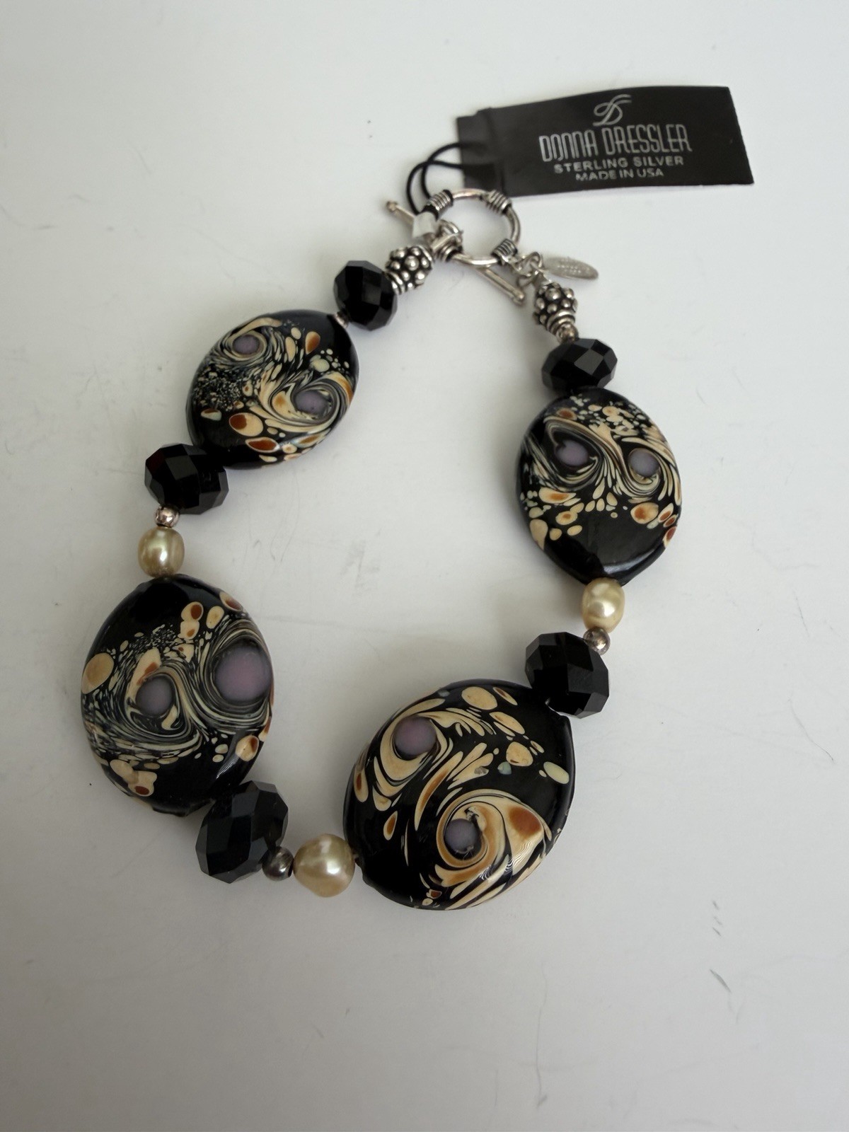 Donna Dressler NWT 925 Artisan Lampwork Glass & Pearl Bracelet &Earrings set!