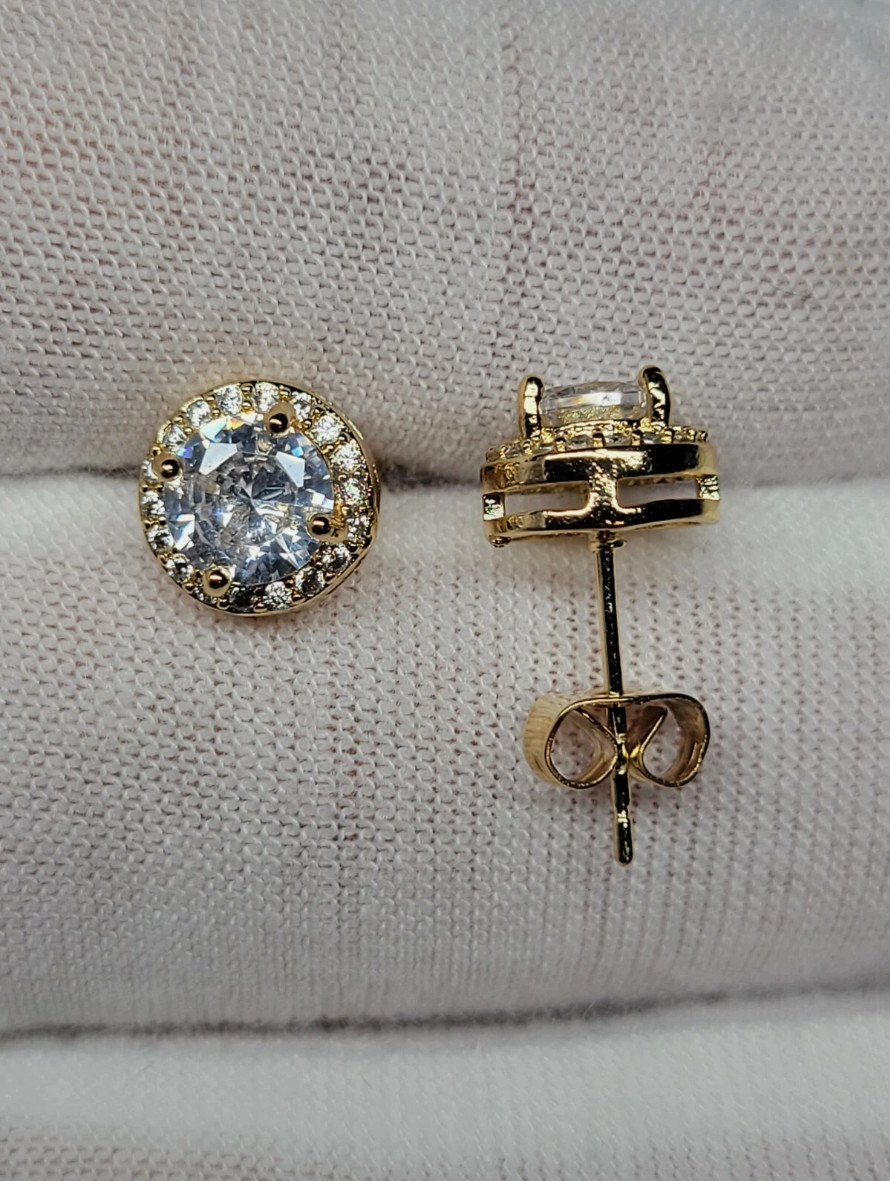 Gold Plated Stud Earrings With Cubic Zirconia Unisex, Women, Men