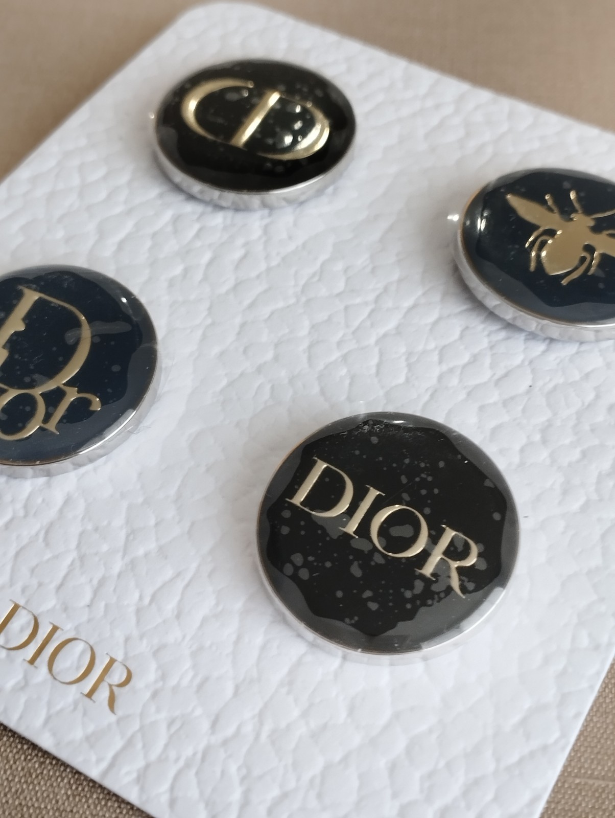 Christian Dior Novelty Pin Lapel Set of 4 Black Pin Badge w/BOX NEW from JAPAN