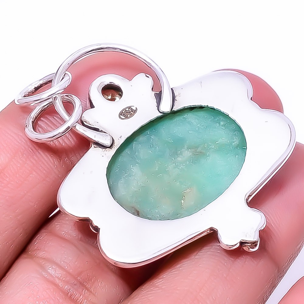 Variscite – Green Turquoise & Green Amethyst 925 Sterling Silver Pendant 1.76″ P