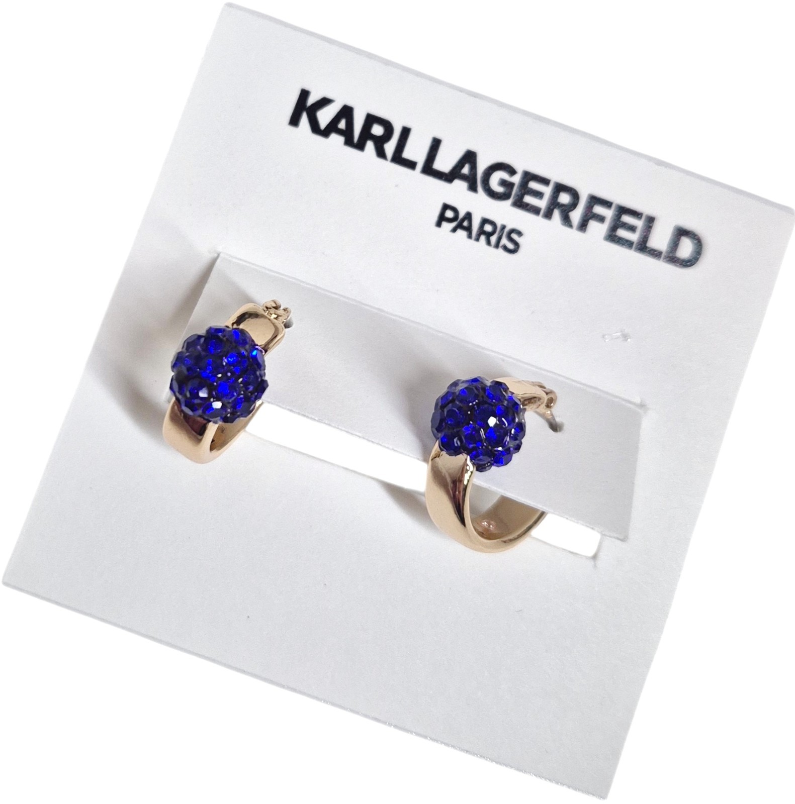 Karl Lagerfeld Small Pave Fireball Huggie Hoop Earrings Blue Gold Plated Brass
