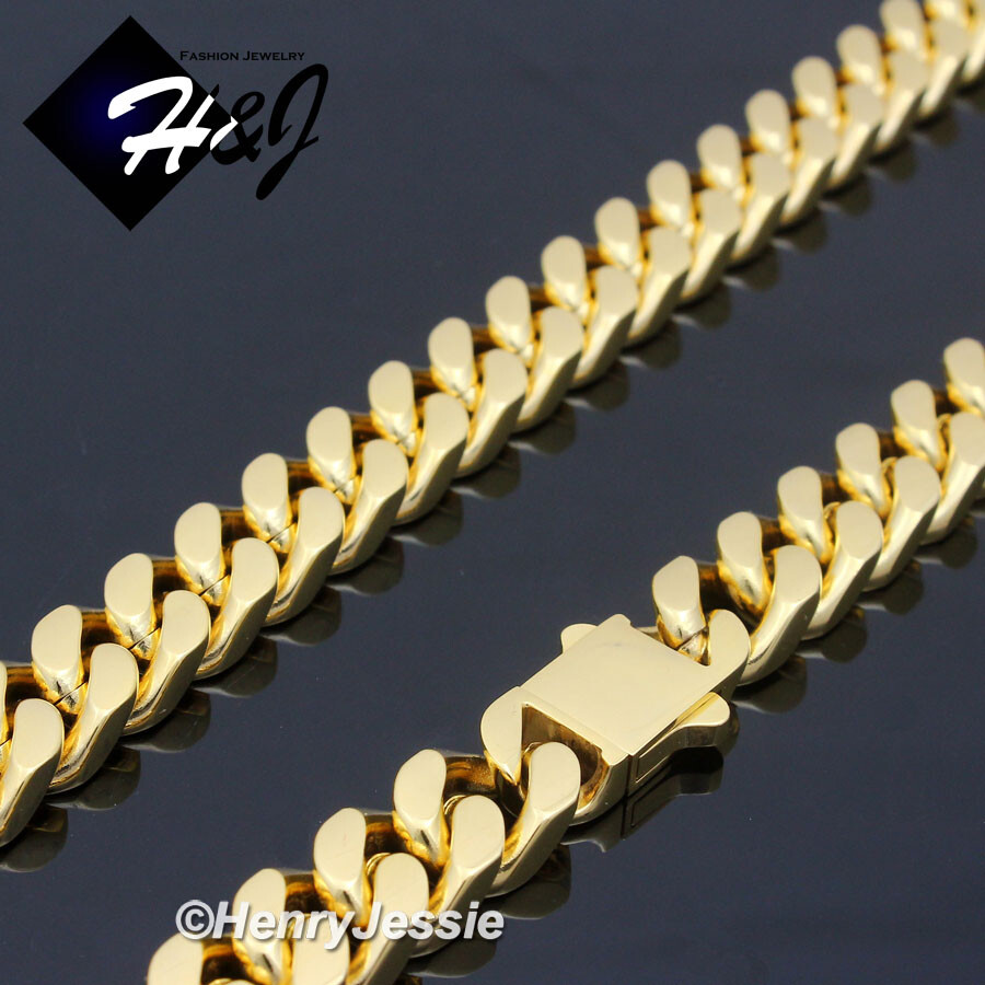 16″-40″MEN Stainless Steel 7/10/12mm Gold Plated Miami Cuban Curb Necklace*GN166