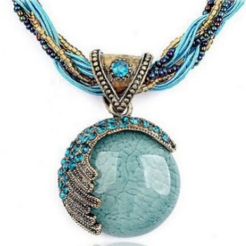 Turquoise Gemstone Necklaces Retro Choker Bohemian Pendant Fashion Jewelry Chain