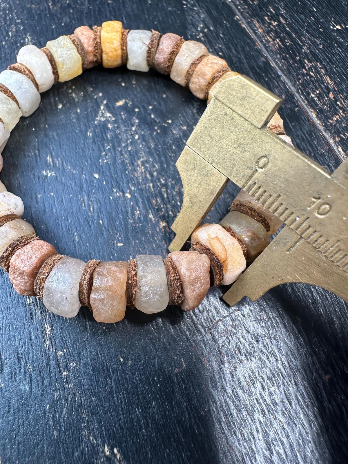 Ancient Mali Quartz Disk Bead Bracelet – African Trade Beads with Leather Space